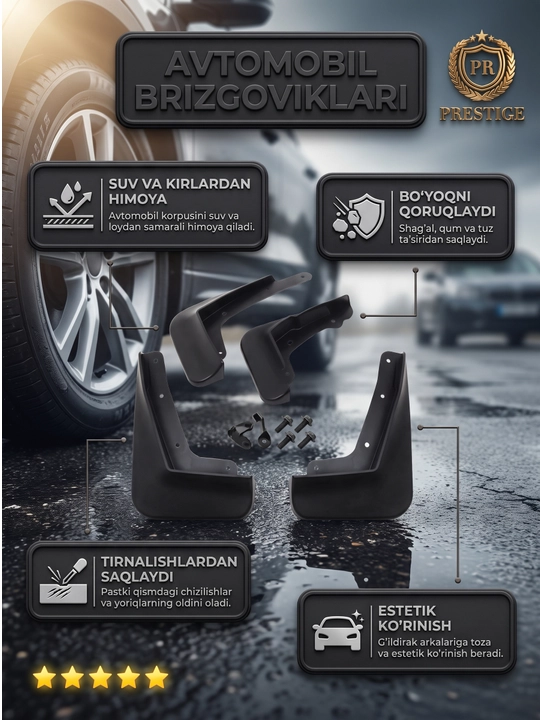 Chevrolet va boshqa avtomobillari uchun brizgovik to'plami, loydan himoyalovchi