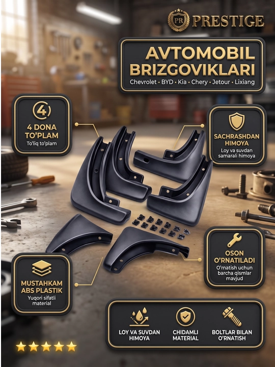 Chevrolet va boshqa avtomobillari uchun brizgovik to'plami, loydan himoyalovchi
