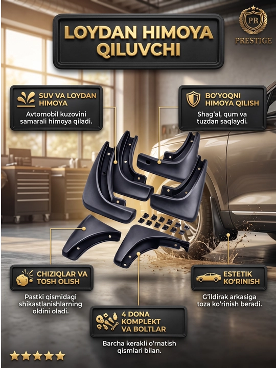 Chevrolet va boshqa avtomobillari uchun brizgovik to'plami, loydan himoyalovchi