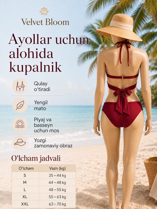 Ayollar cho‘milish kiyimi, alohida, qizlar va ayollar uchun, kupalnik, malomerka