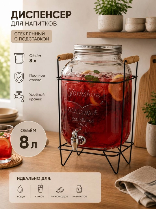 Стильный стеклянный диспенсер для напитков