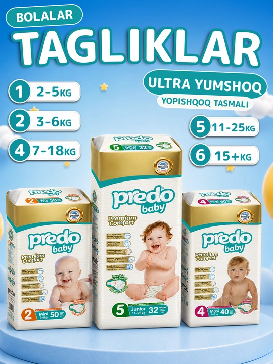 Predo Baby детские подгузники на липучках – мягкие, гипоаллергенные, размеры 1-6 - 