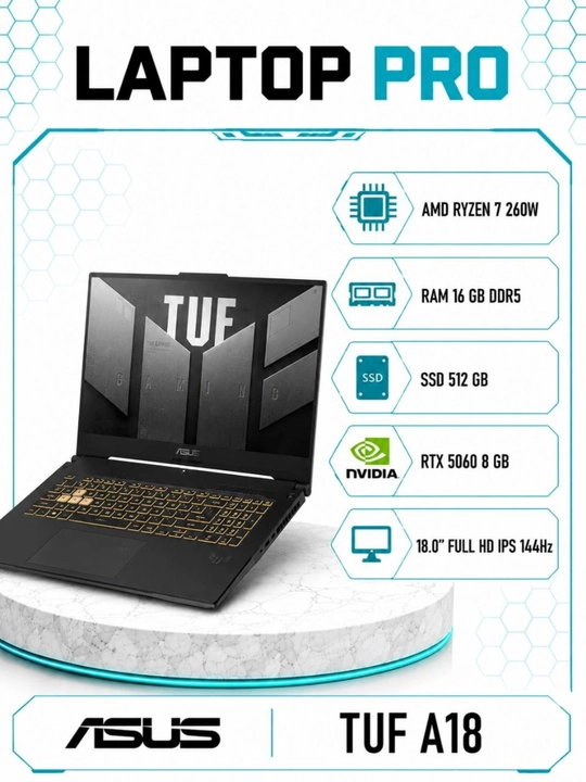 Ноутбук ASUS TUF A18 RYZEN 7-260W DDR5 16GB 512 GB SSD RTX 5060 8GB 18.0 FULL HD IPS 144HZ - 