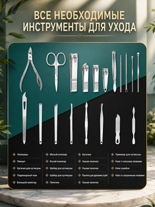Профессиональный набор для маникюра и педикюра, кусачки для ногтей, 16, 24 предмета