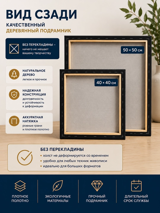 Набор холстов на деревянном подрамнике, грунтованные, хлопок 100%, готовы к использованию