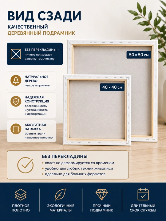 Набор холстов на деревянном подрамнике, грунтованные, хлопок 100%, готовы к использованию