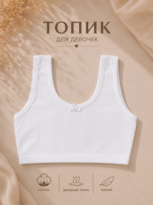 Qiz bolalar uchun paxtali kalta top-bra chiziqli, choksiz bolalar sport mayka-topi - 