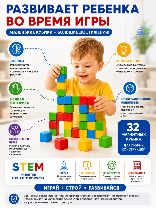 Magic Cube 32 kub magnit konstruktori, 18 yoshdan katta bolalar uchun STEMni rivojlantiruvchi o‘yinchoq