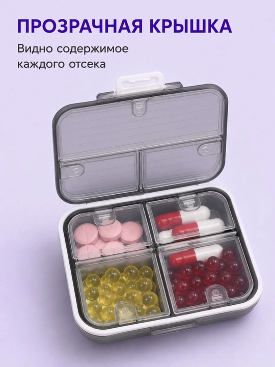 Таблетница на 4 секции – компактный органайзер для таблеток и витаминов