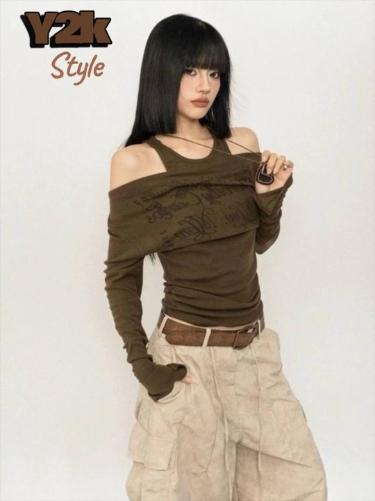 Kofta Y2k, chokerli kofta koreys stilda, longsliv y2k, y2k longsliv choker bilan - 