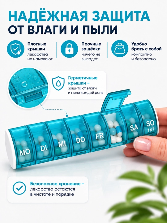 Таблетница органайзер, контейнер неделька для хранения таблеток, утро день и вечер, 7 дней