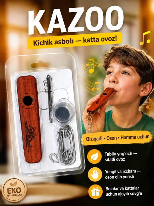 Kazoo - ijrochining ovozi orqali yangraydigan musiqa asbobi. - 