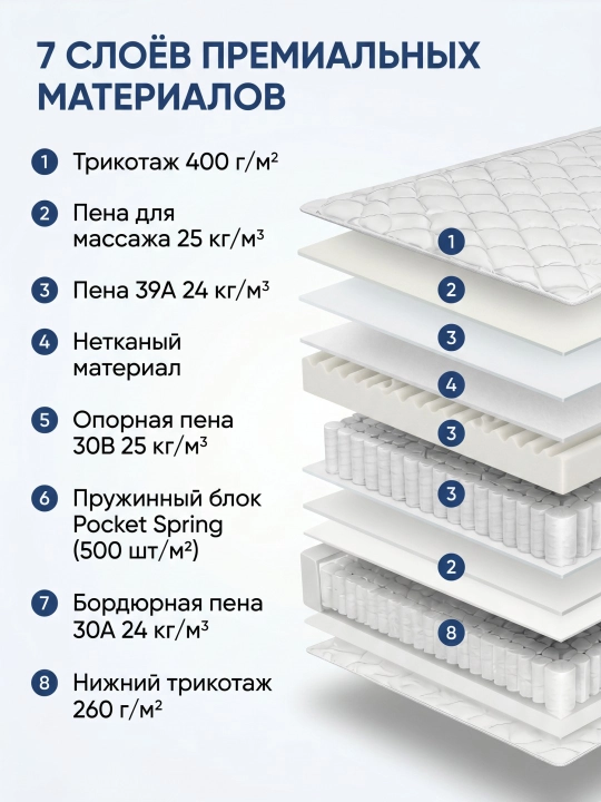 Polarra ortopedik matras, 150x200, mustaqil prujinali o‘rta qattiqlikda