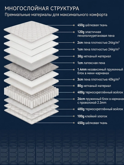 Polarra ortopedik matras, 180x200, 7 zona mustaqil prujinali Pocket Spring