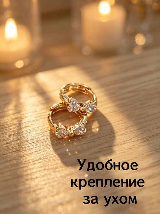 Серьги-бант со сверкающим цирконом – женственные, подходят ко всему