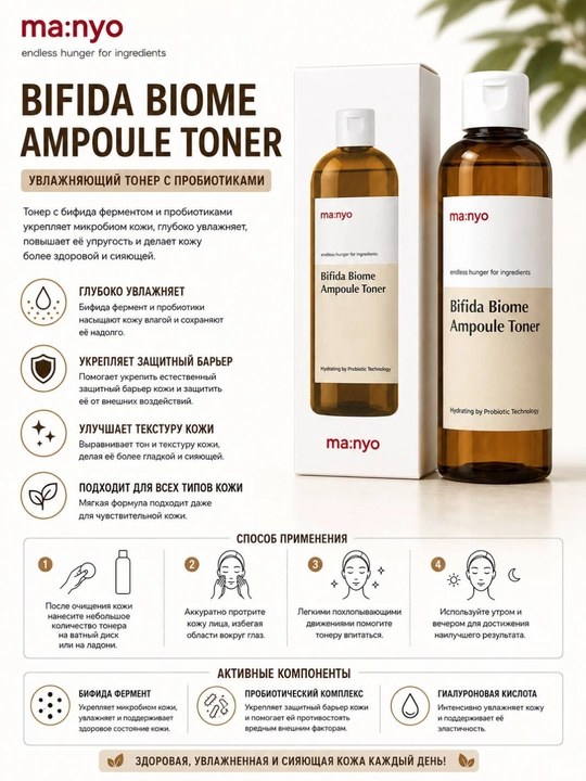 Ma:nyo Bifida Biome Ampoule Toner namlovchi probiotikli tonik, 400, 210 ml, Koreya - 