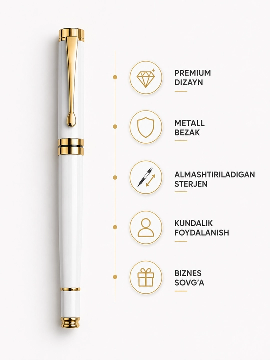 Yuqori sifatli metall sovg‘a ruchkasi, qora/oq, qayta to‘ldiriladigan, yuqori sifatli