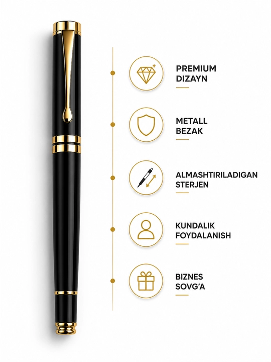 Yuqori sifatli metall sovg‘a ruchkasi, qora/oq, qayta to‘ldiriladigan, yuqori sifatli