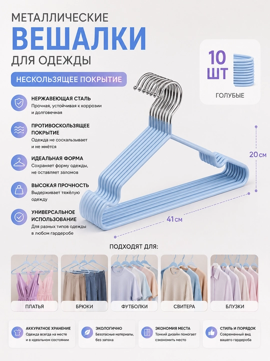 Вешалки для одежды металлические 41x20 см, нержавеющая сталь - 