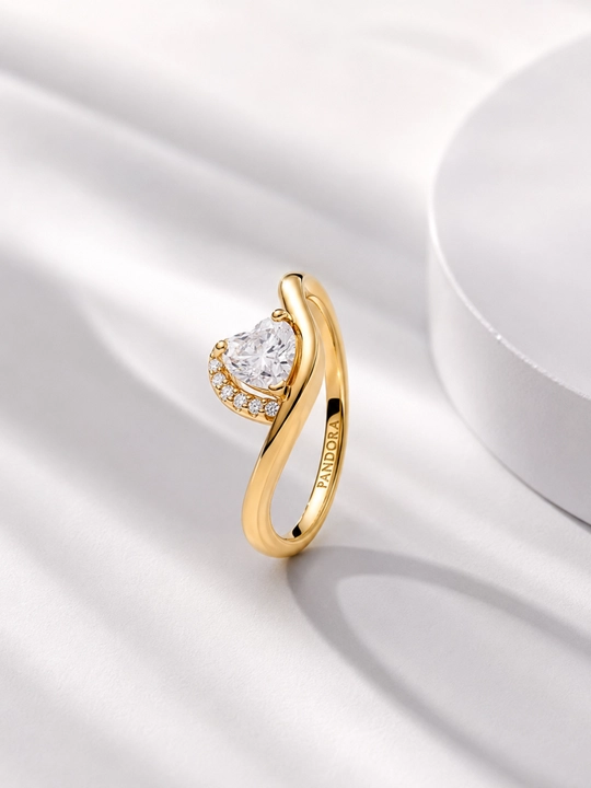 Кольцо PANDORA «Волнистое сердце», покрытие золотом 14K, 163660C01