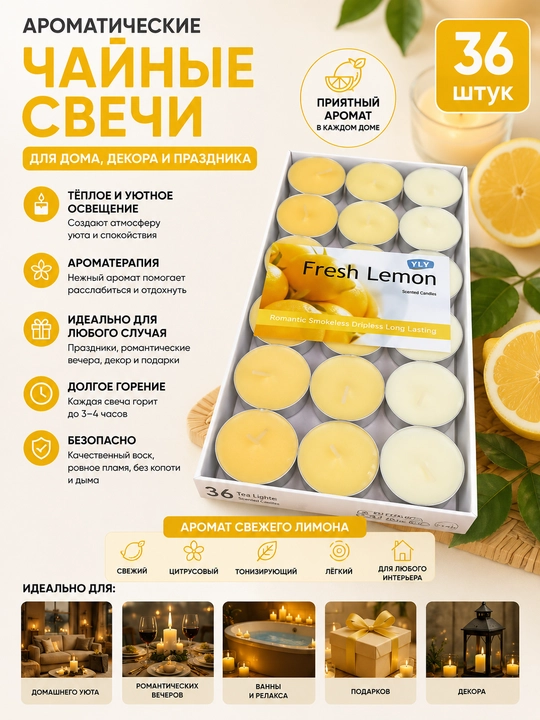 Ароматические чайные свечи (36 шт) – для дома, декора и праздника - 