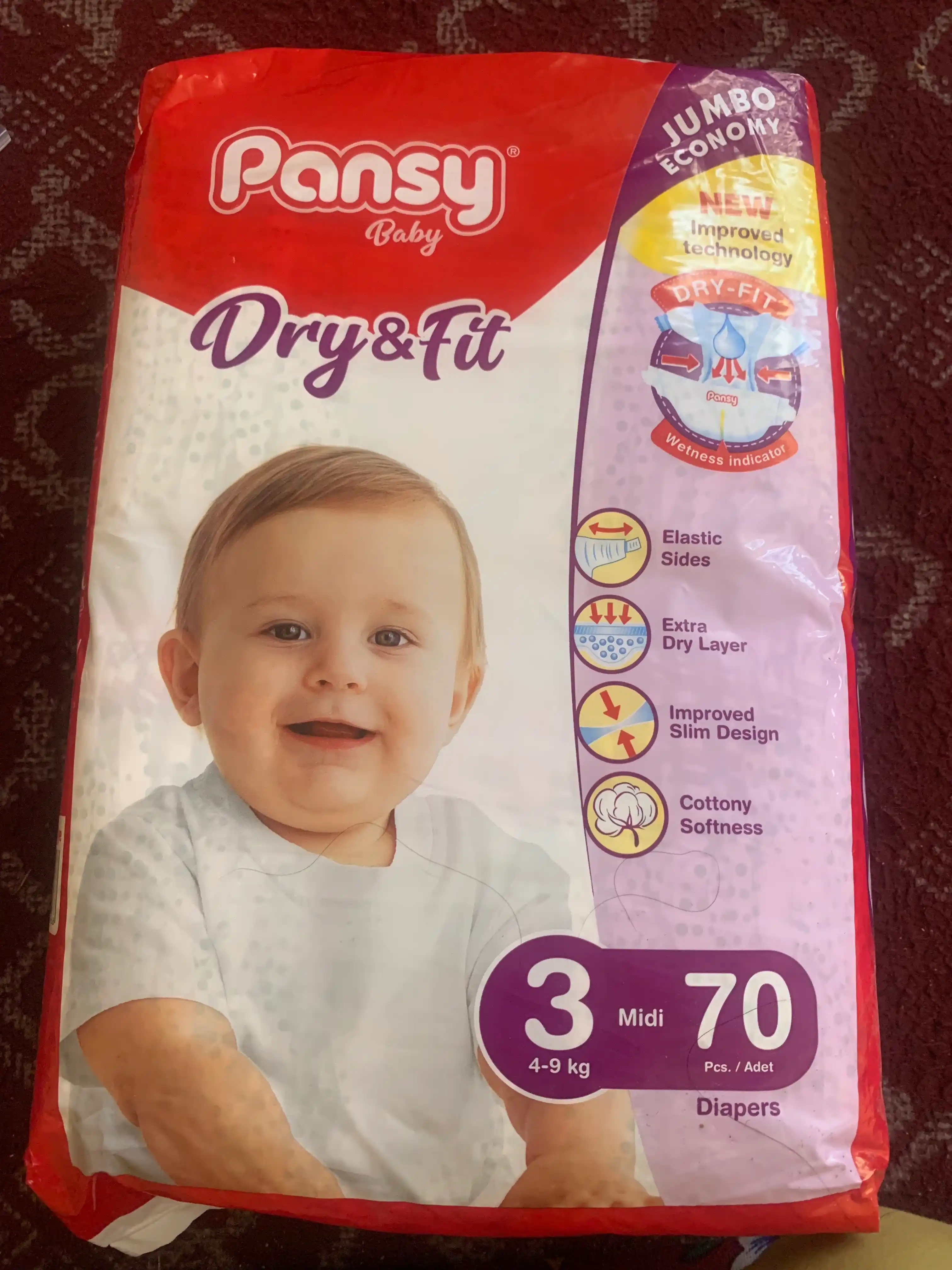 Tagliklar Pansy Jumbo Midi 3, 4-9 kg, 70 dona