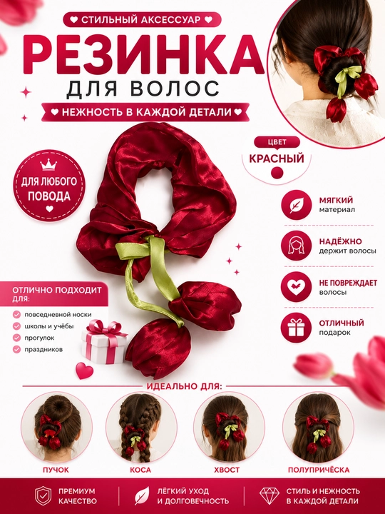 Manzarali lolalar bilan bezatilgan soch rezinasi - 