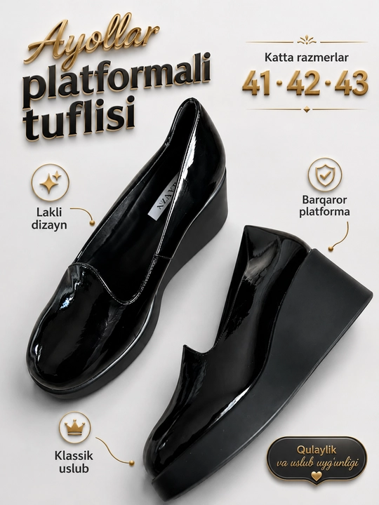 Platforma ustidagi ulkan poyabzal, 41, 42, 43 o‘lchamli, qulay