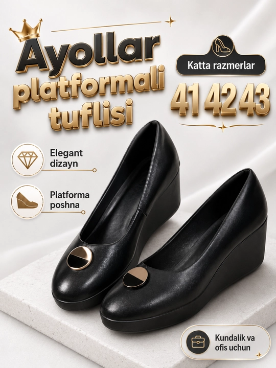 Platforma ustidagi ulkan poyabzal, 41, 42, 43 o‘lchamli, qulay