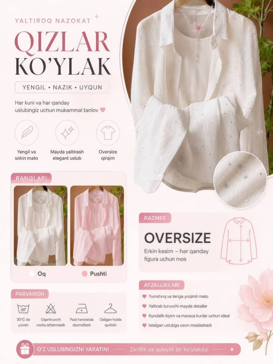 Ayollar ko‘ylagi, yozgi va kuzgi, uzun yengli,  bluzkalari, paxta kundalik va zamonaviy