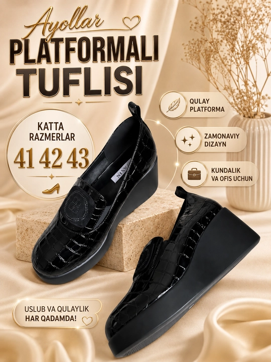 Platforma ustidagi ulkan poyabzal, 41, 42, 43 o‘lchamli, qulay
