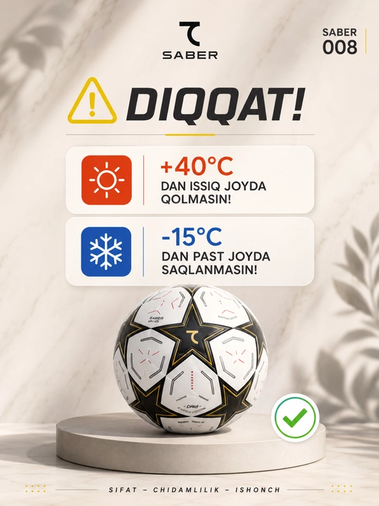 7SABER futbol va futzal to‘pi, 4 va 5-o‘lcham, sovg‘a qutisidagi sport to‘pi