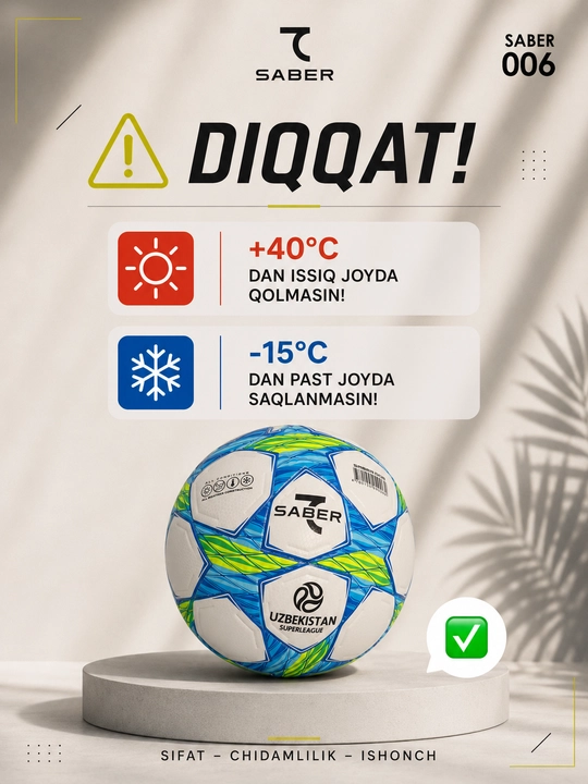7SABER futbol va futzal to‘pi, 4 va 5-o‘lcham, sovg‘a qutisidagi sport to‘pi