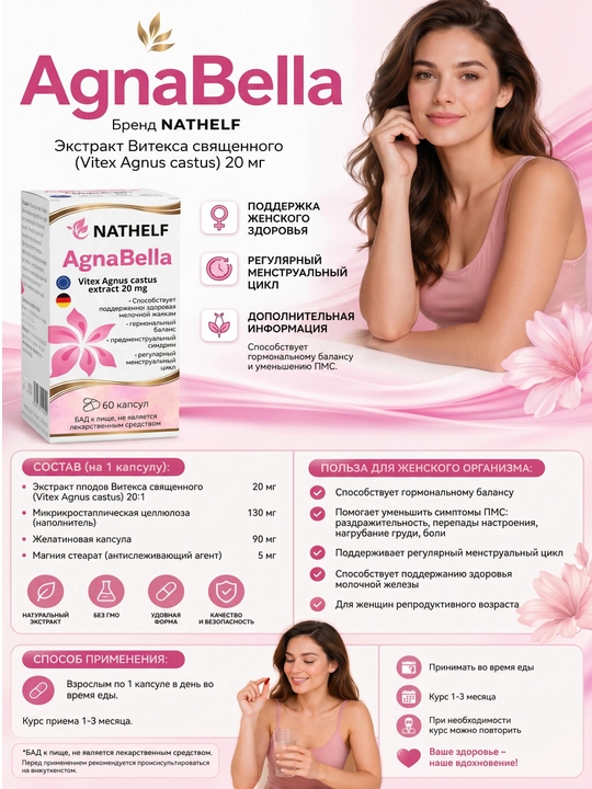 AgnaBella, Viteks Agnus castus, Menopauza, Klimaks, Mastopatiya, Mioma, kista, Inozitol - 