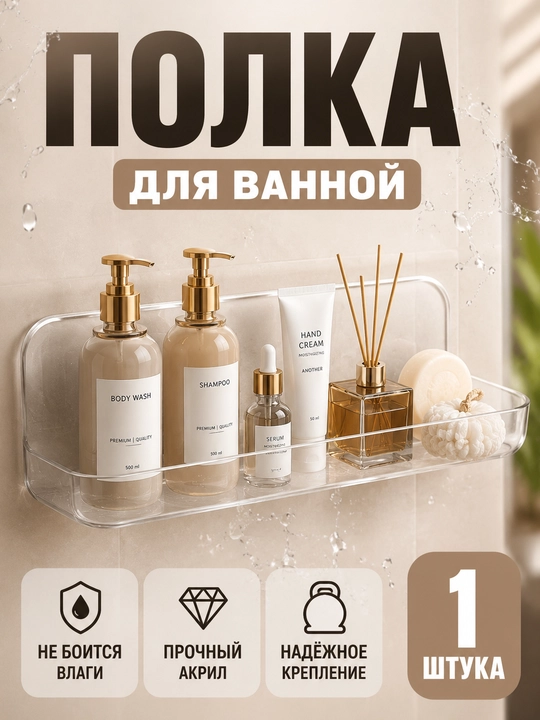 Полка для ванной, органайзер для косметике, для хранения, без сверления, пластиковая - 
