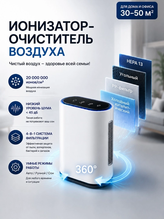 Очиститель воздуха ионизатор, 50 м2