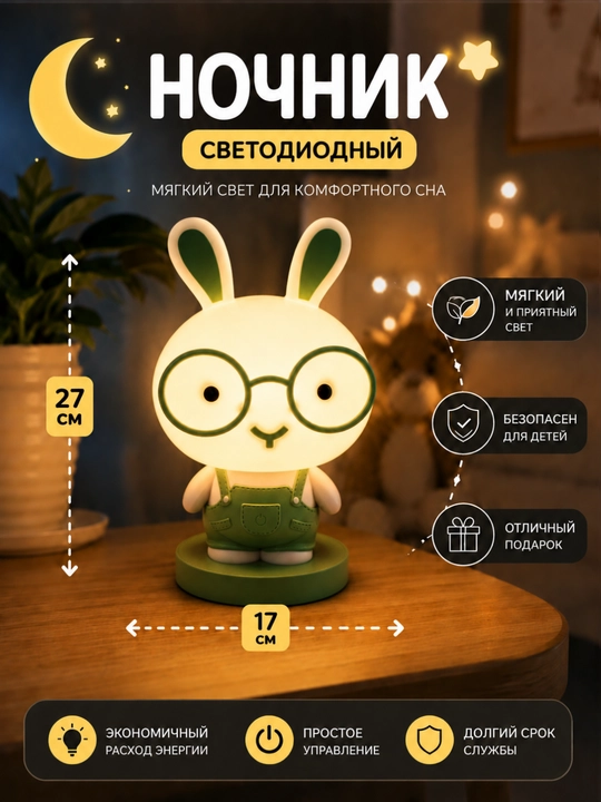 Tungi Chiroq – Bolalar Xonasi Uchun Dekorativ Stol Usti Lampa, Yumshoq Yorug'lik - 