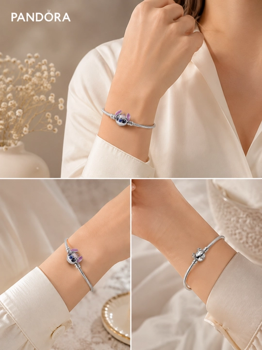 Pandora Disney Stitch 593738C01 kumush bilaguzuk, emalli bezak bilan