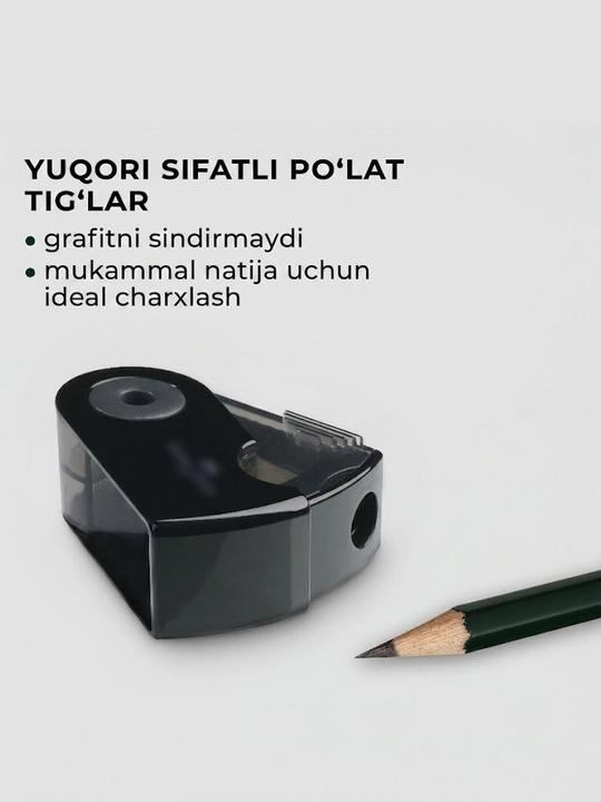 Sleeve Mini oddiy qalam o'tkirlagich, qoldiqlar uchun idish bilan, 1 ta