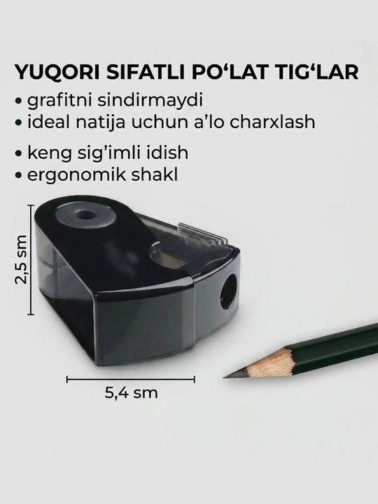 Sleeve Mini oddiy qalam o'tkirlagich, qoldiqlar uchun idish bilan, 1 ta
