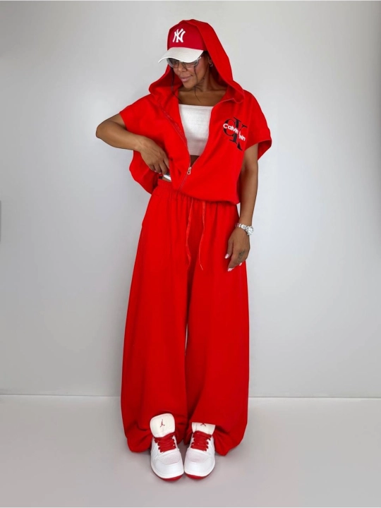 Женский спортивный костюм двойка из ХБ с капюшоном, размер стандарт oversize 44–50 - 