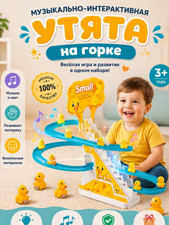 Утки на горке. Маленькая уточка, развивающая и музыкальная игрушка для детей, 3 штуки