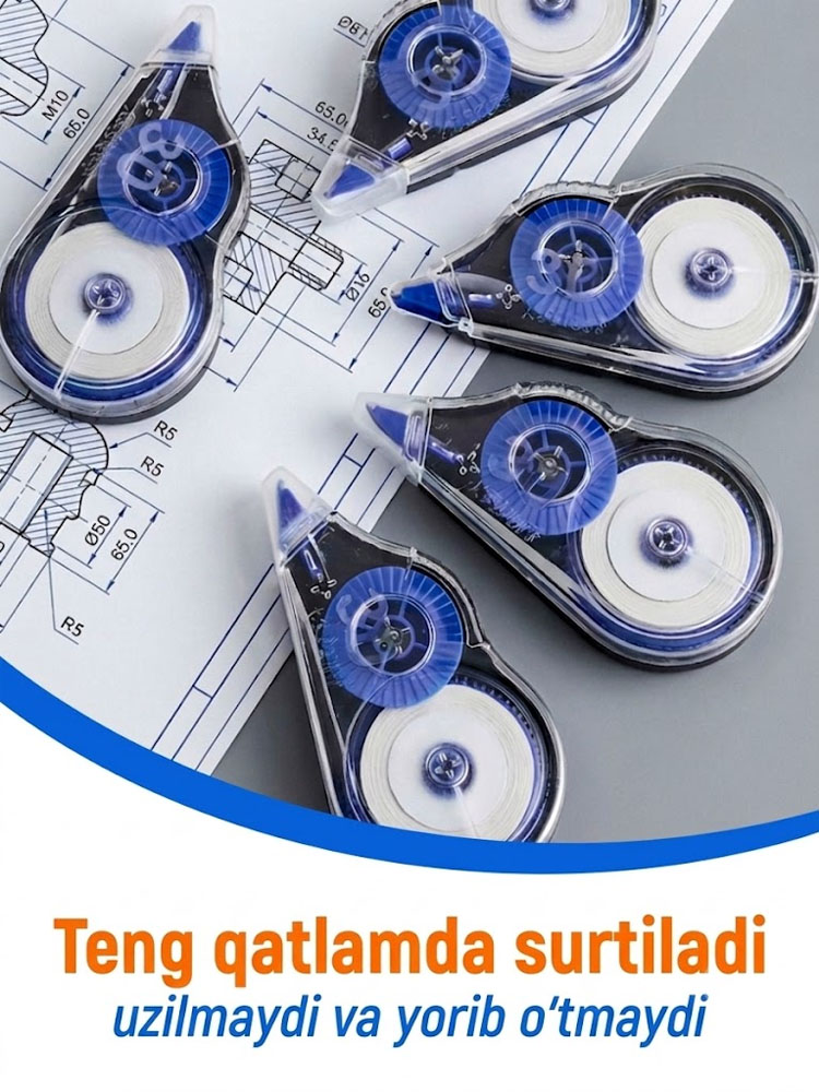 5 mm × 30 m o'lchamdagi ish yuritish lenta korrektori, to'plamda 5 ta