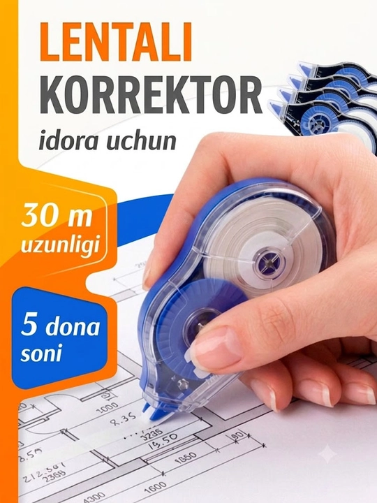 5 mm × 30 m o'lchamdagi ish yuritish lenta korrektori, to'plamda 5 ta - 