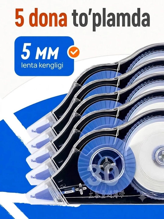 5 mm × 30 m o'lchamdagi ish yuritish lenta korrektori, to'plamda 5 ta