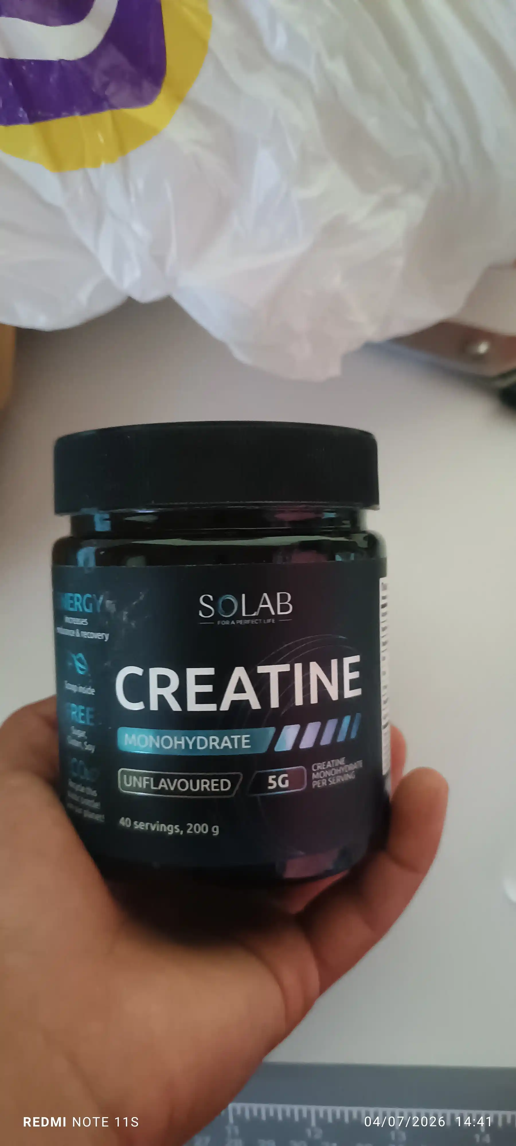 Креатин моногидрат SOLAB, вкус нейтральный, 40 порций, 200 г