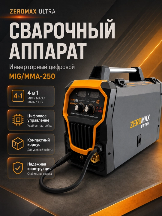 Yarim avtomat payvandlash apparati ZEROMAX 250 MIG/MMA, 250A - 