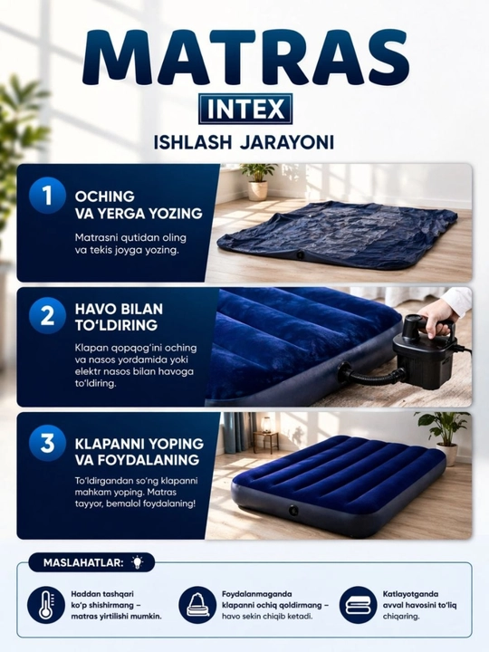 Intex puflanadigan bir kishilik matras 99×191×25 sm