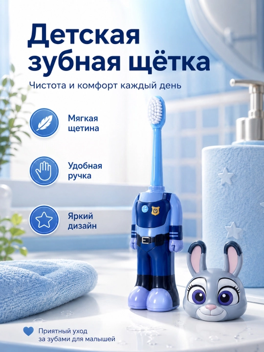 Детская зубная щётка с мягкой щетиной и защитным колпачком