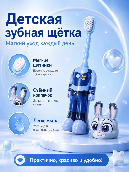 Детская зубная щётка с мягкой щетиной и защитным колпачком
